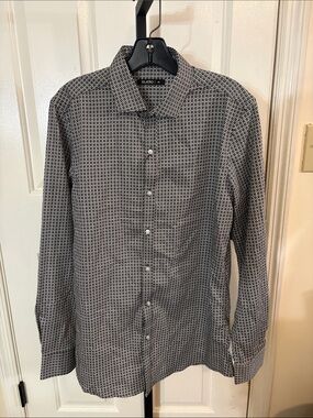 Men's Black and White Geometric Long-Sleeve Dress Shirt. MADE IN INDIA